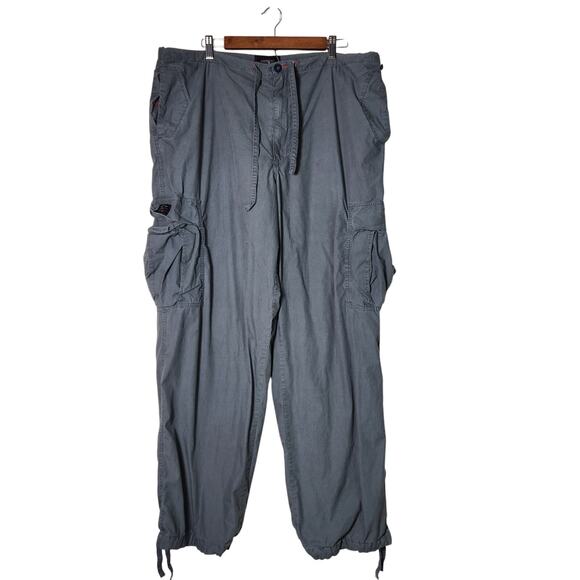 VTG Y2K Express Paratrooper Pants Men XL 40 Grey Cargo Baggy Skater Cotton Loose - Picture 1 of 16